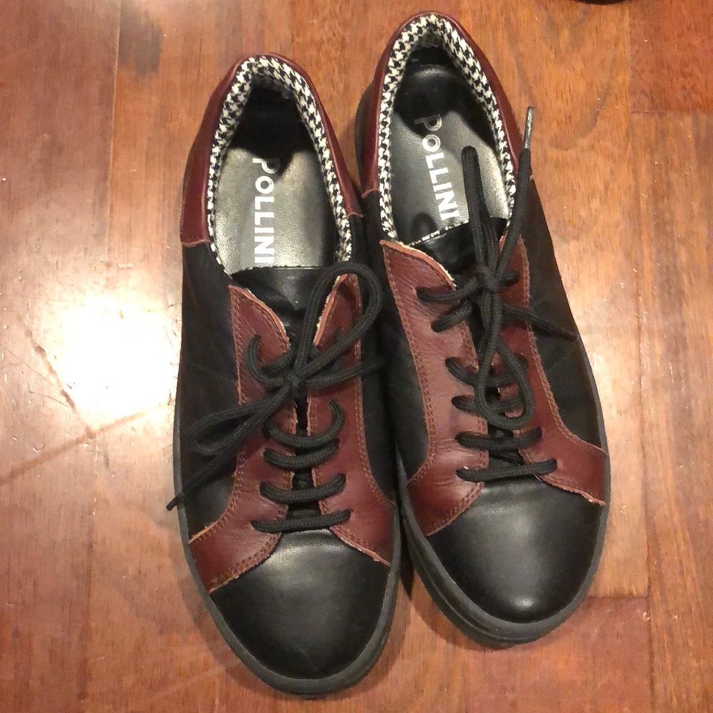 Pollini Italian black leather sneakers 37